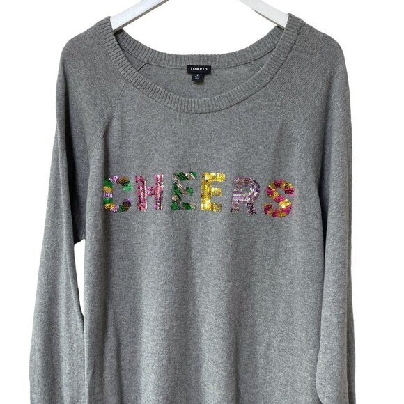TORRID Cheers Sweater Size 18/20 2X Plus Size CottonPullover Gray Top Sequins - Picture 9 of 15